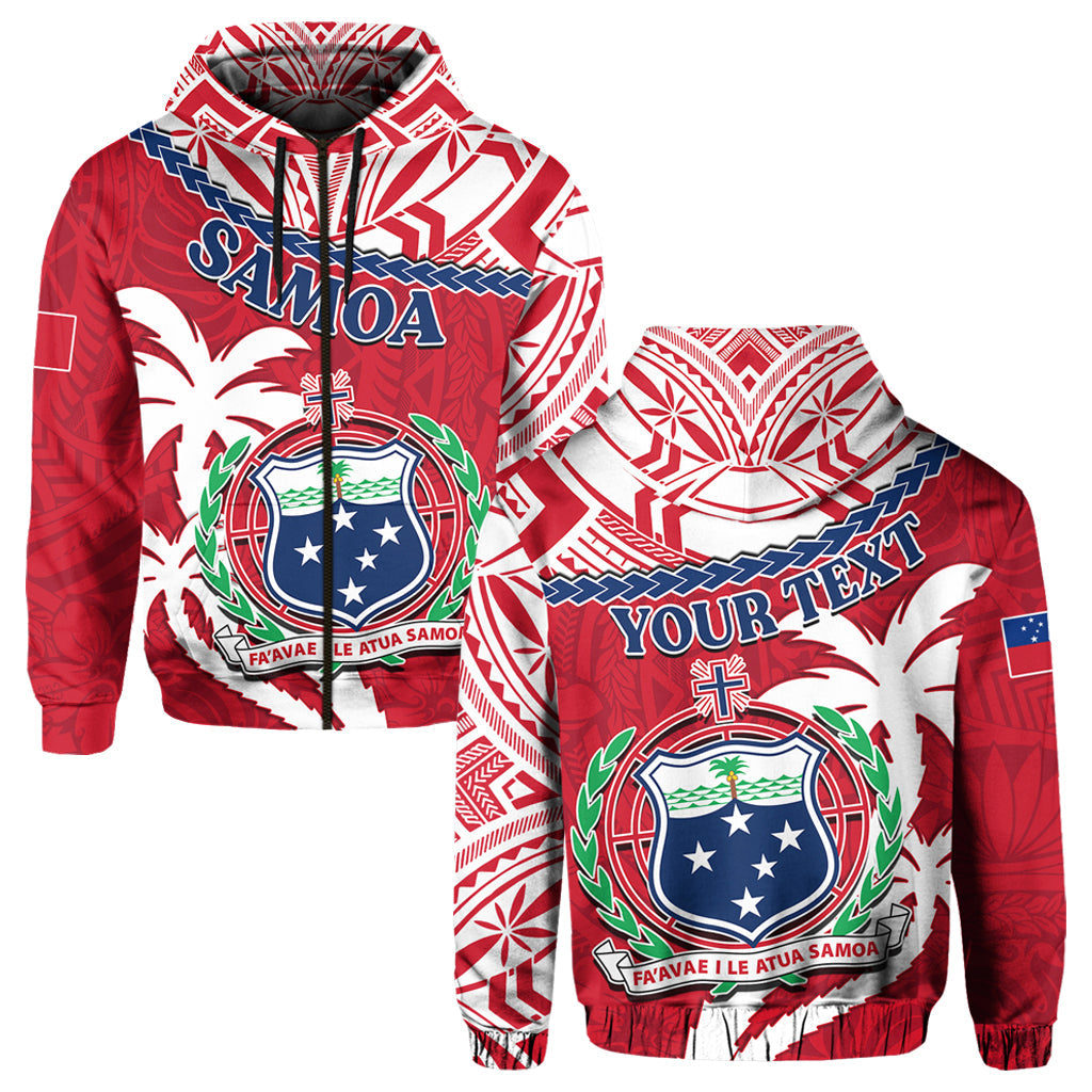 Custom Samoa Hoodie Samoan Coat of Arms With Coconut Red Style LT14 Zip Hoodie Red - Polynesian Pride