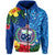 Custom Samoa Hoodie Coat of Arms Mix Tropical Flowers LT14 Zip Hoodie Blue - Polynesian Pride