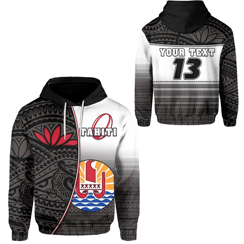 Custom Tahiti Rugby Hoodie Impressive Version Black Custom Text and Number Unisex Black - Polynesian Pride