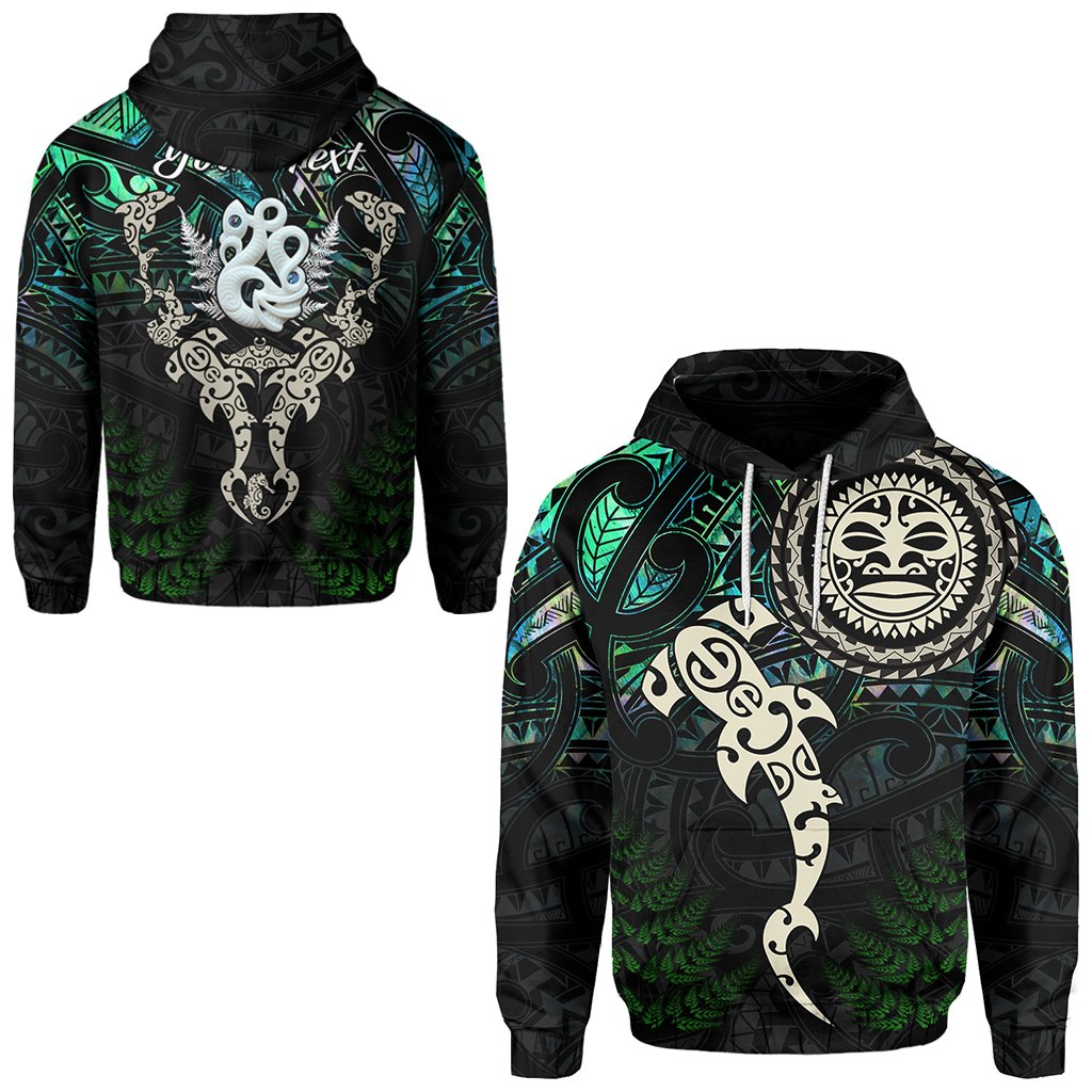 Custom Aotearoa Paua Shell Hoodie Maori Manaia and Fish LT13 Unisex Black - Polynesian Pride