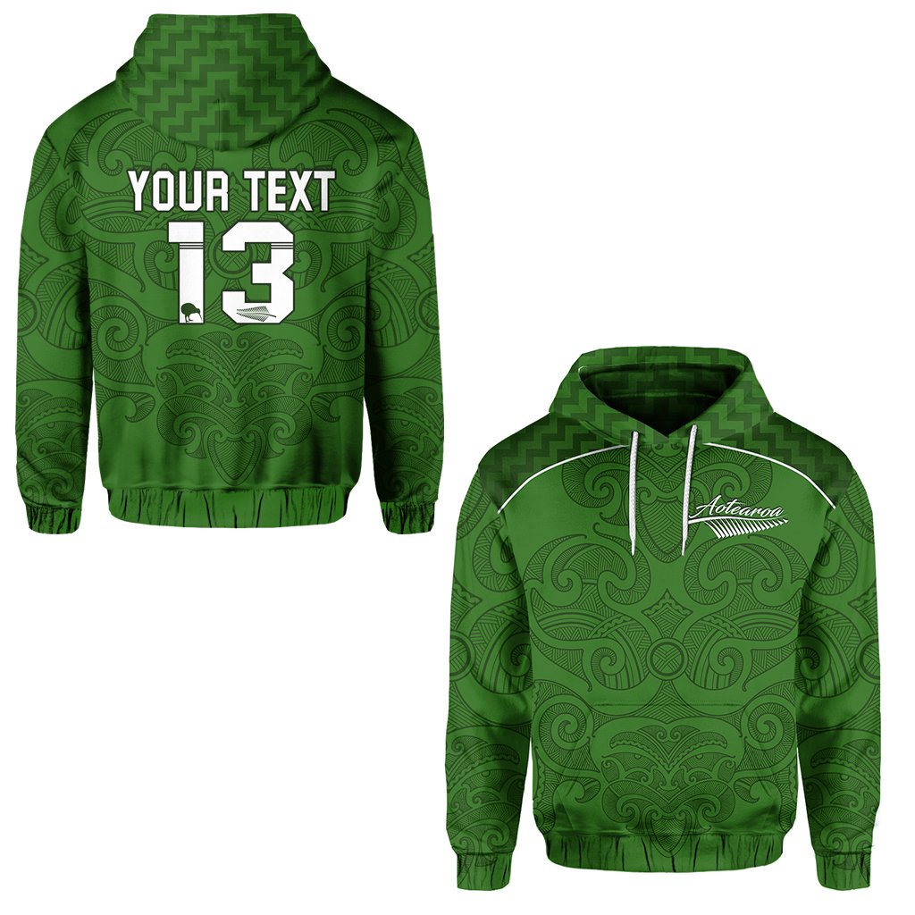 Custom Maori 2021 Hoodie Green Aotearoa Tattoo Custom Text and Number LT13 Unisex Green - Polynesian Pride