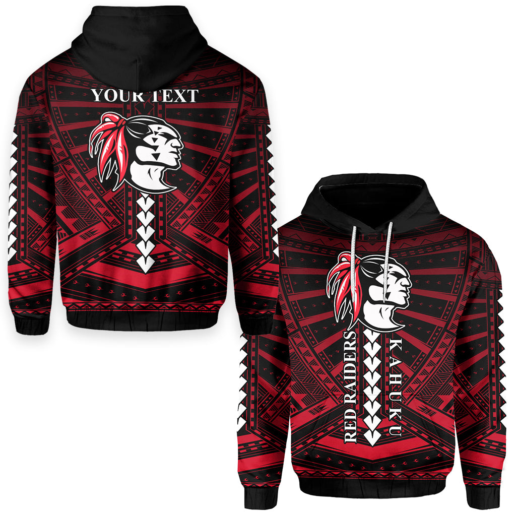 Custom Polynesian Red Raiders Hoodie Kahuku Hawaii School LT13 Unisex Black - Polynesian Pride