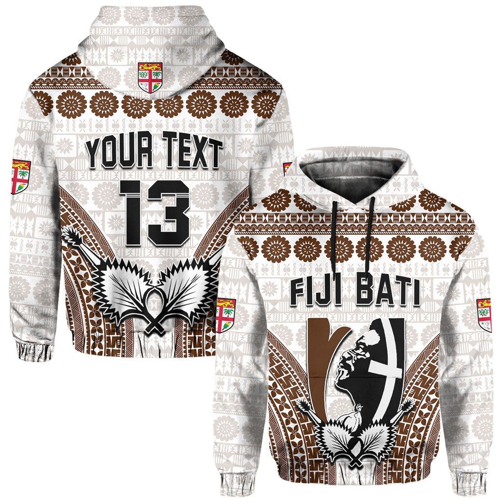 Custom Text and Number Fiji Rugby Bati Hoodie Proud Tapa Pattern LT13 Pullover Hoodie White - Polynesian Pride