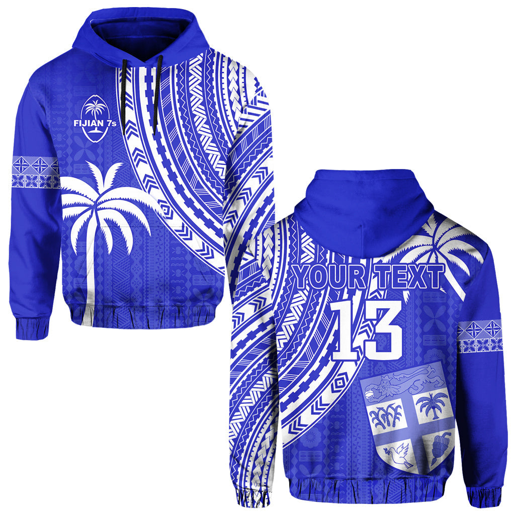 (Custom Text and Number) Fiji Rugby Sevens Hoodie Fijian 7s Tapa Polynesian Blue Ver.02 LT13 Blue - Polynesian Pride