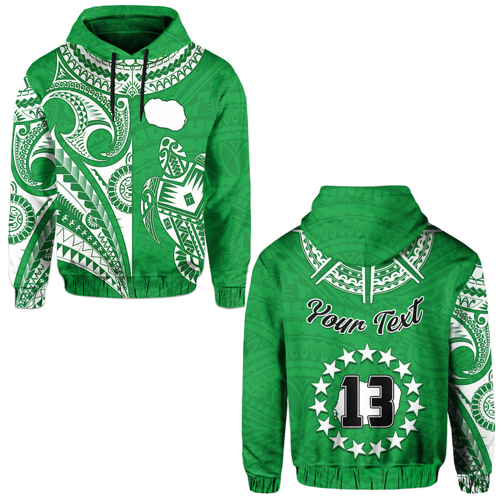 (Custom Text and Number) Rarotonga Cook Islands Hoodie Turtle and Map Style Green LT13 Green - Polynesian Pride