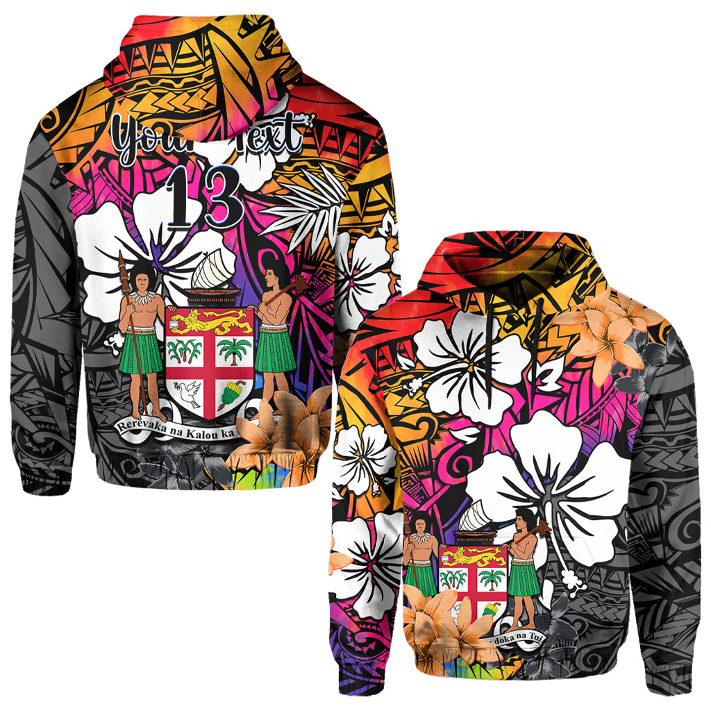 (Custom Text and Number) Fiji Tie Dye Hoodie Polynesian Tribal Creative Tropical Flowers LT13 Hoodie Red - Polynesian Pride