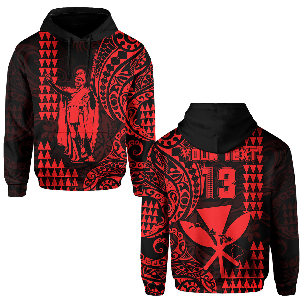 (Custom Text and Number) Hawaii Day Kakau Hoodie Proud To Be Hawaiian Red King Kamehameha and Kanaka Maoli LT13 Pullover Hoodie Red - Polynesian Pride