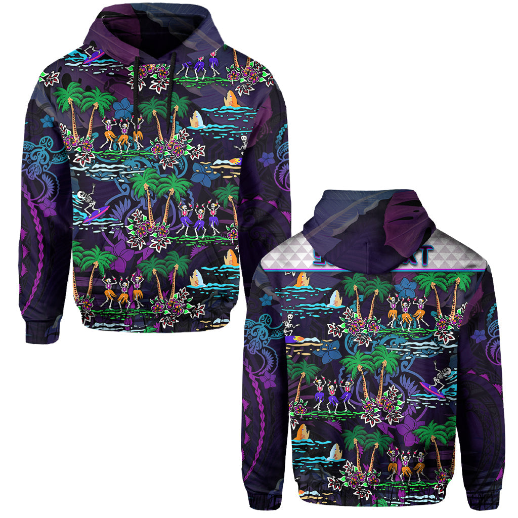 Custom Hawaii Skeleton Dancing Hoodie Halloween Hawaiian Turtle LT13 Purple - Polynesian Pride