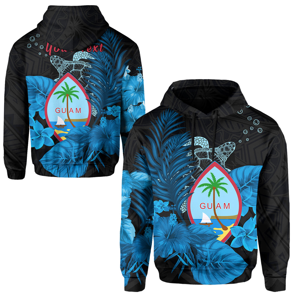 Custom Guam Seal Hoodie Polynesian Turtle with Flowers Version Blue LT13 Unisex Blue - Polynesian Pride