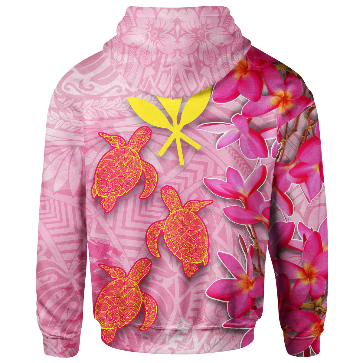 Hawaii Zip up Hoodie Polynesian Pink Plumeria Turtle - Polynesian Pride