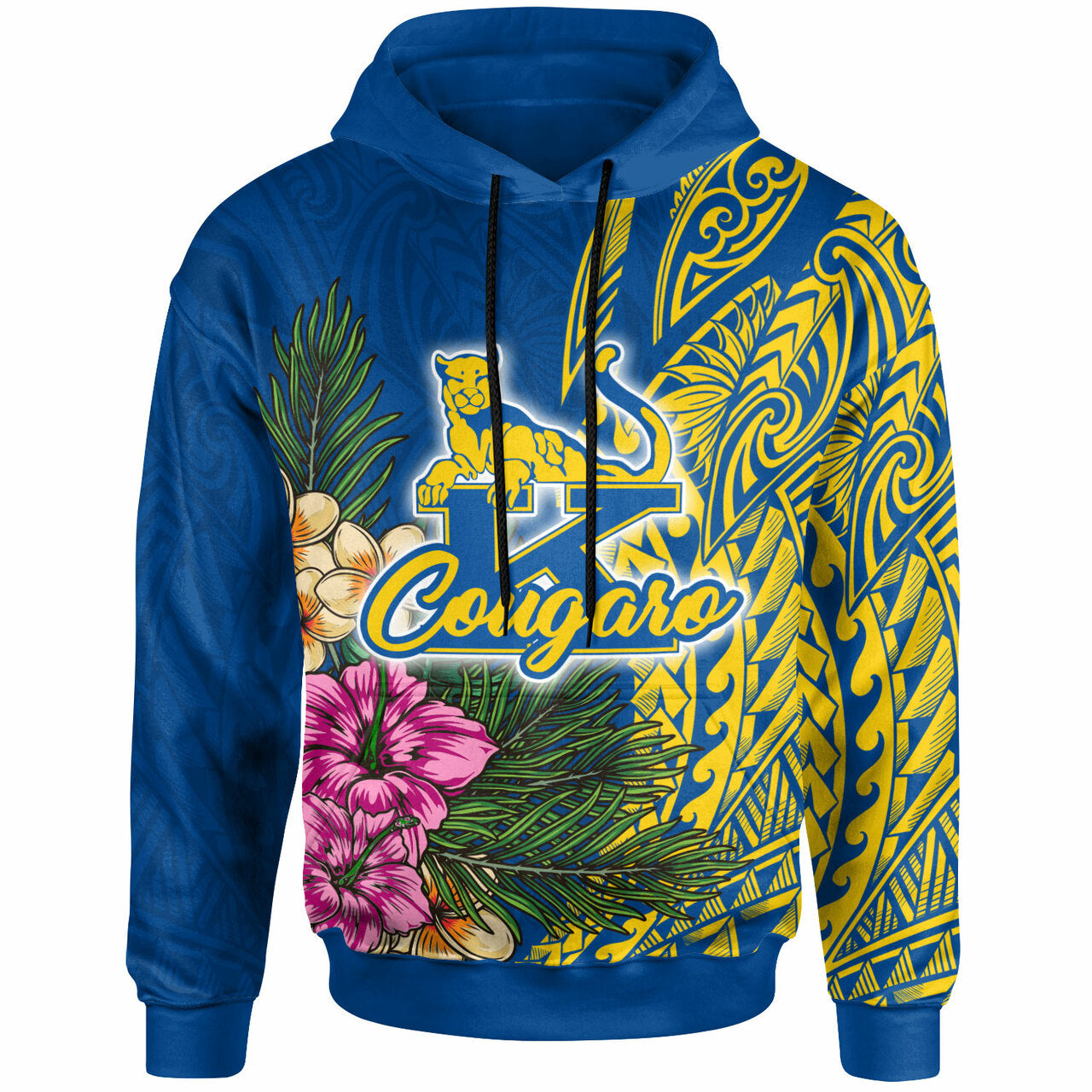 Hawaii Custom Hoodie Henry J. Kaiser High School Hawaiian Flowers Wing Patterns LT10 Blue - Polynesian Pride