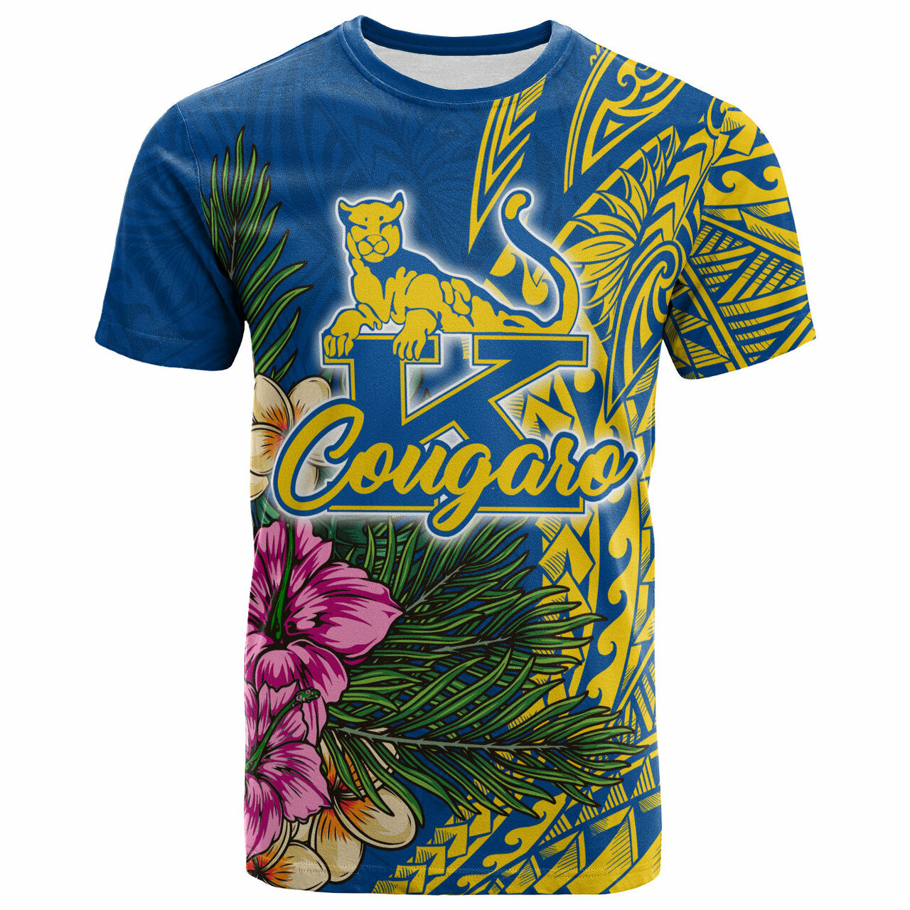 Hawaii Custom T Shirt Henry J. Kaiser High School Hawaiian Flowers Wing Patterns LT10 Blue - Polynesian Pride