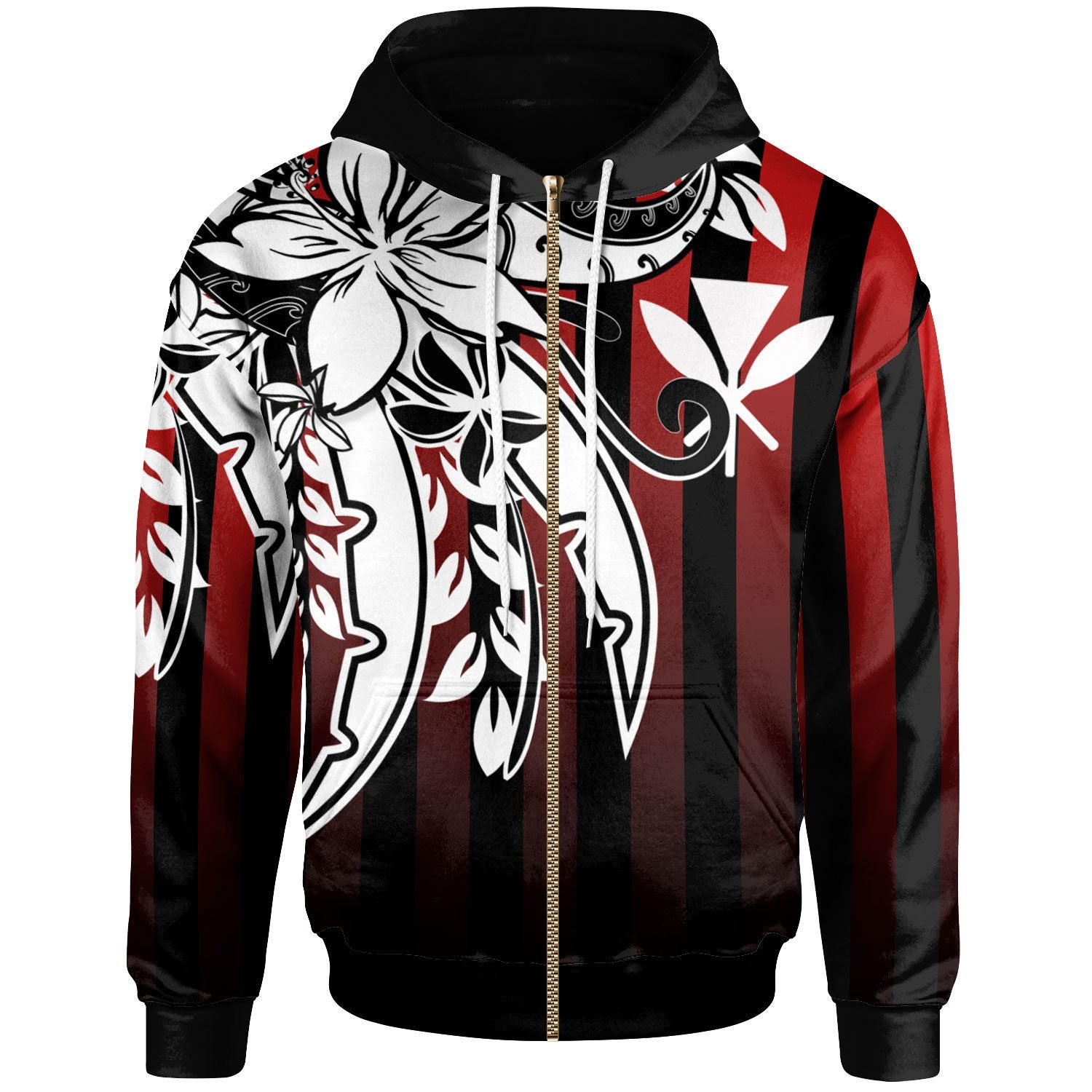 Hawaii Zip Hoodie Vertical Stripes Style Unisex Red - Polynesian Pride