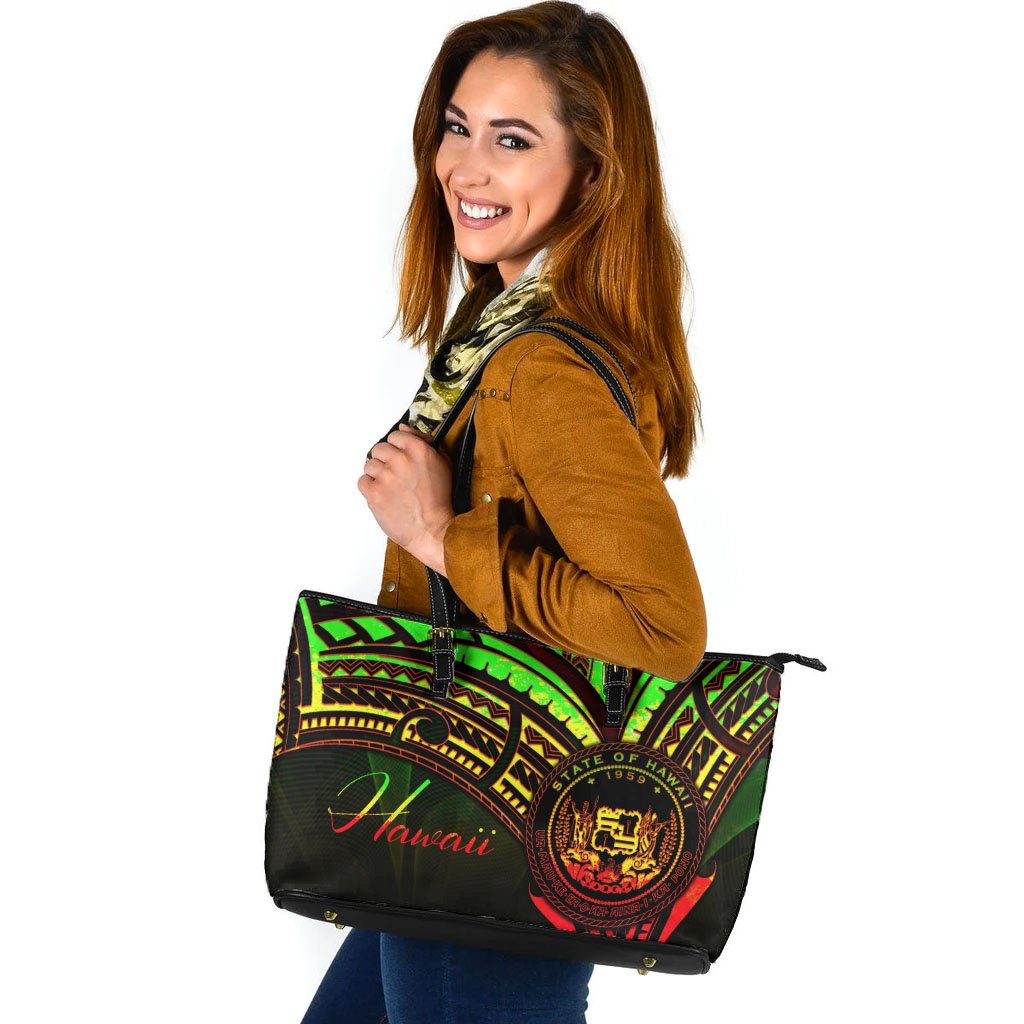 Hawaii Leather Tote - Reggae Color Cross Style Black - Polynesian Pride