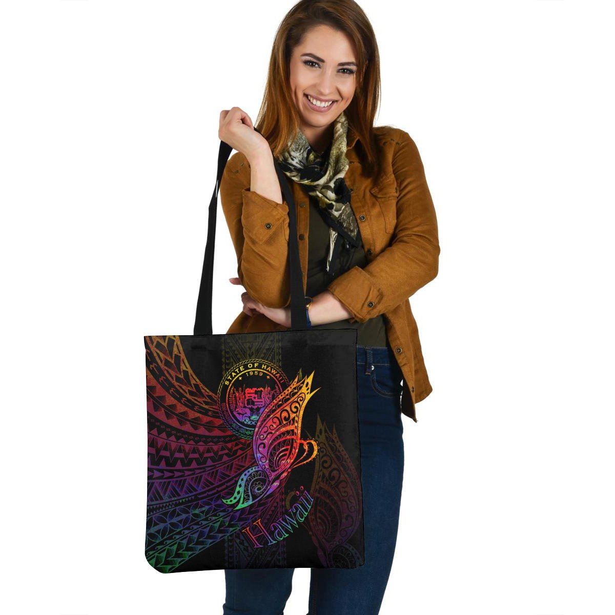 Hawaii Tote Bag - Butterfly Polynesian Style Tote Bag One Size Black - Polynesian Pride