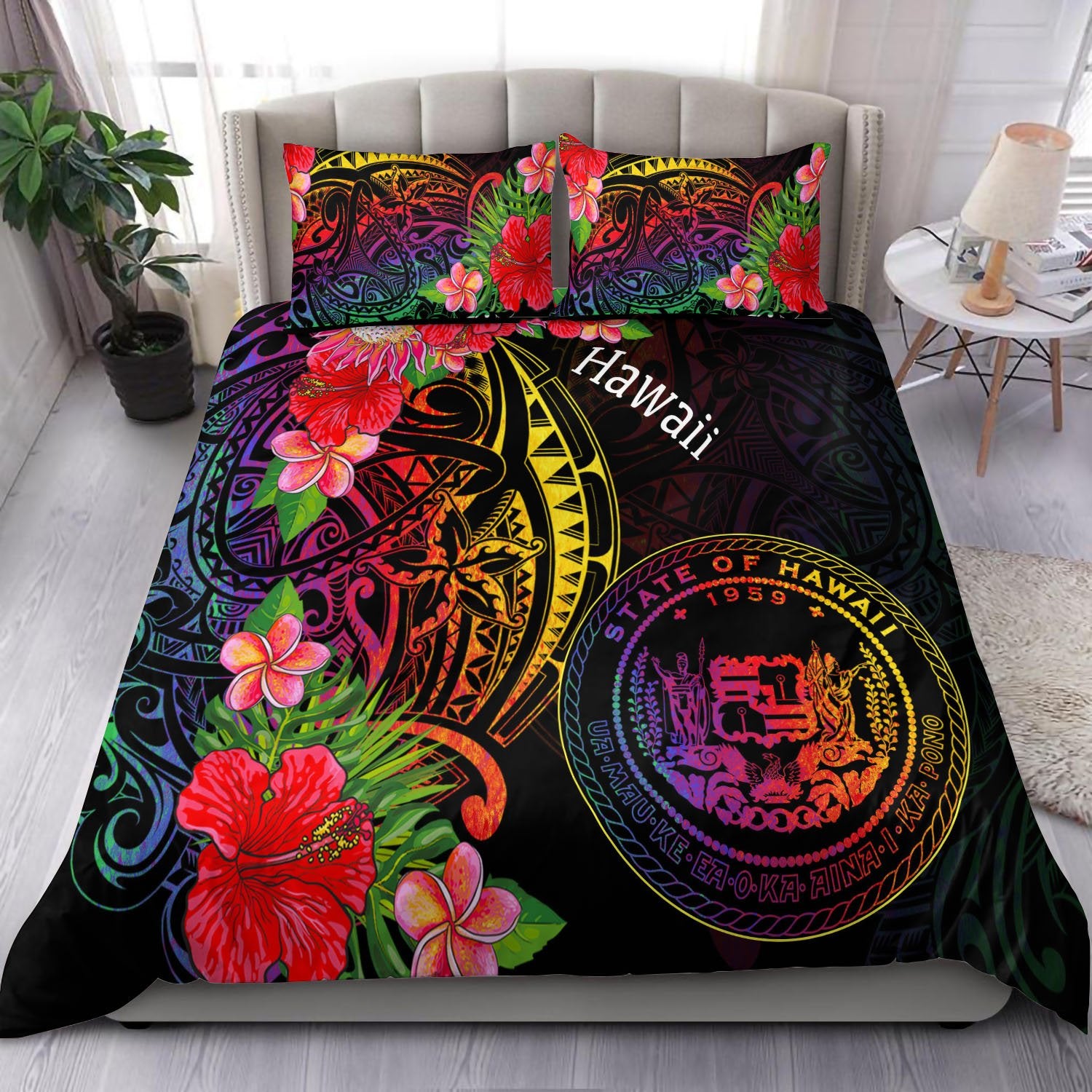 Hawaii Bedding Set - Tropical Hippie Style Black - Polynesian Pride