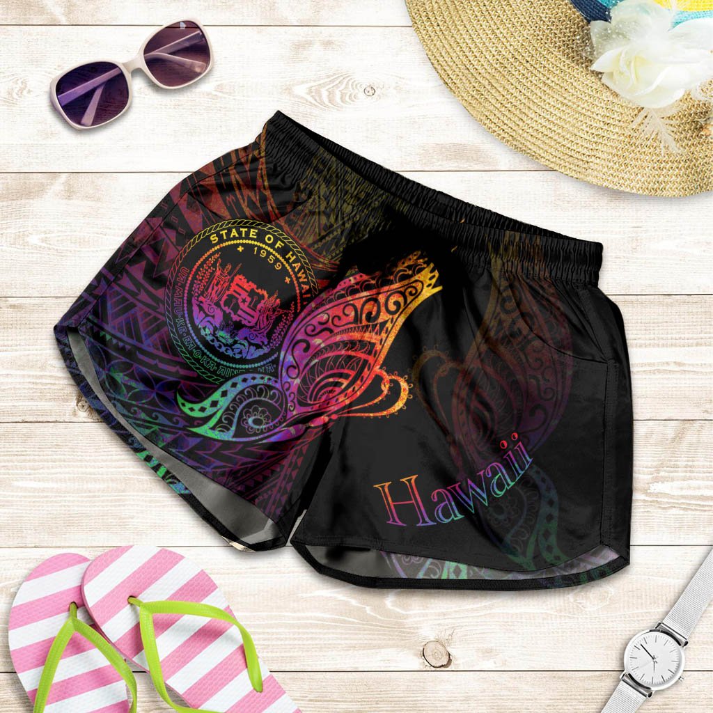 Hawaii Women's Shorts - Butterfly Polynesian Style Women Black - Polynesian Pride