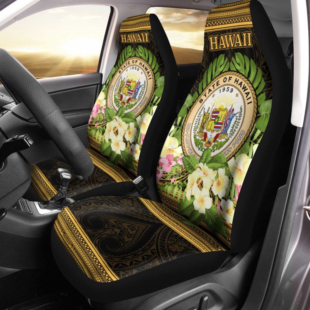 Hawaii Car Seat Cover - Polynesian Gold Patterns Collection Universal Fit Black - Polynesian Pride