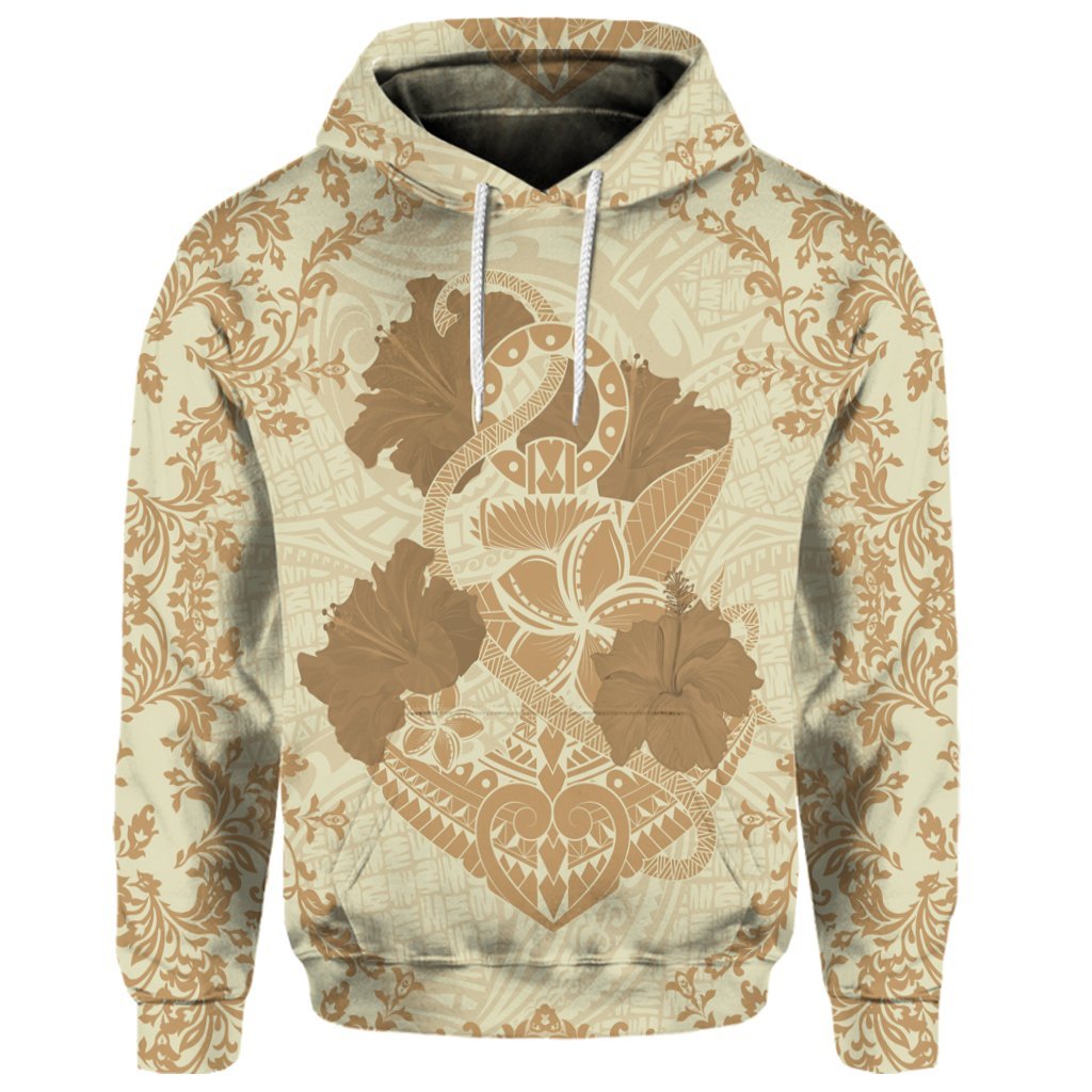 Custom Hawaii Anchor Hibiscus Flower Vintage Hoodie Beige - Polynesian Pride