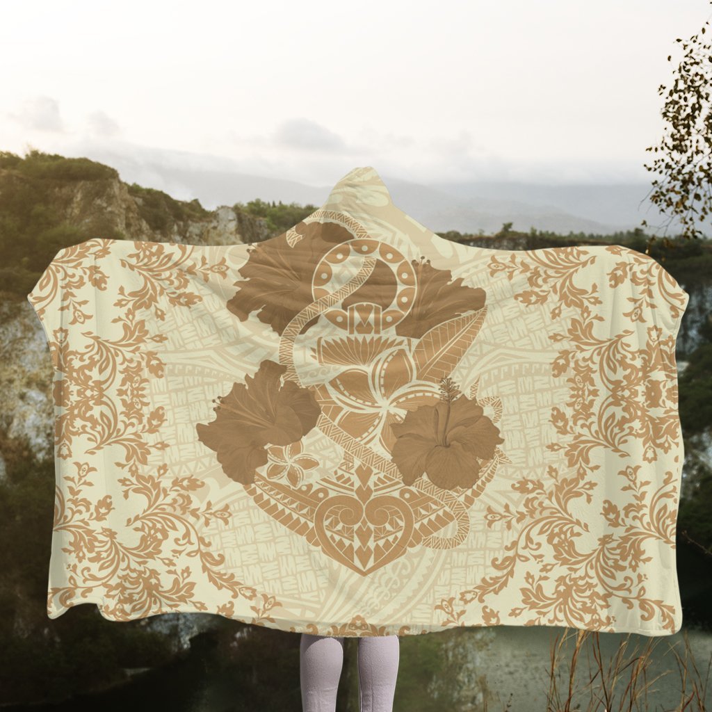 Hawaii Anchor Hibiscus Flower Vintage Hooded Blanket - AH - Beige - Polynesian Pride