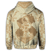 Hawaii Anchor Hibiscus Flower Vintage Zip Hoodie Beige - Polynesian Pride