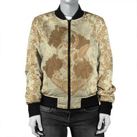 Hawaii Anchor Hibiscus Flower Vintage Bomber Jacket - AH - Beige - Polynesian Pride