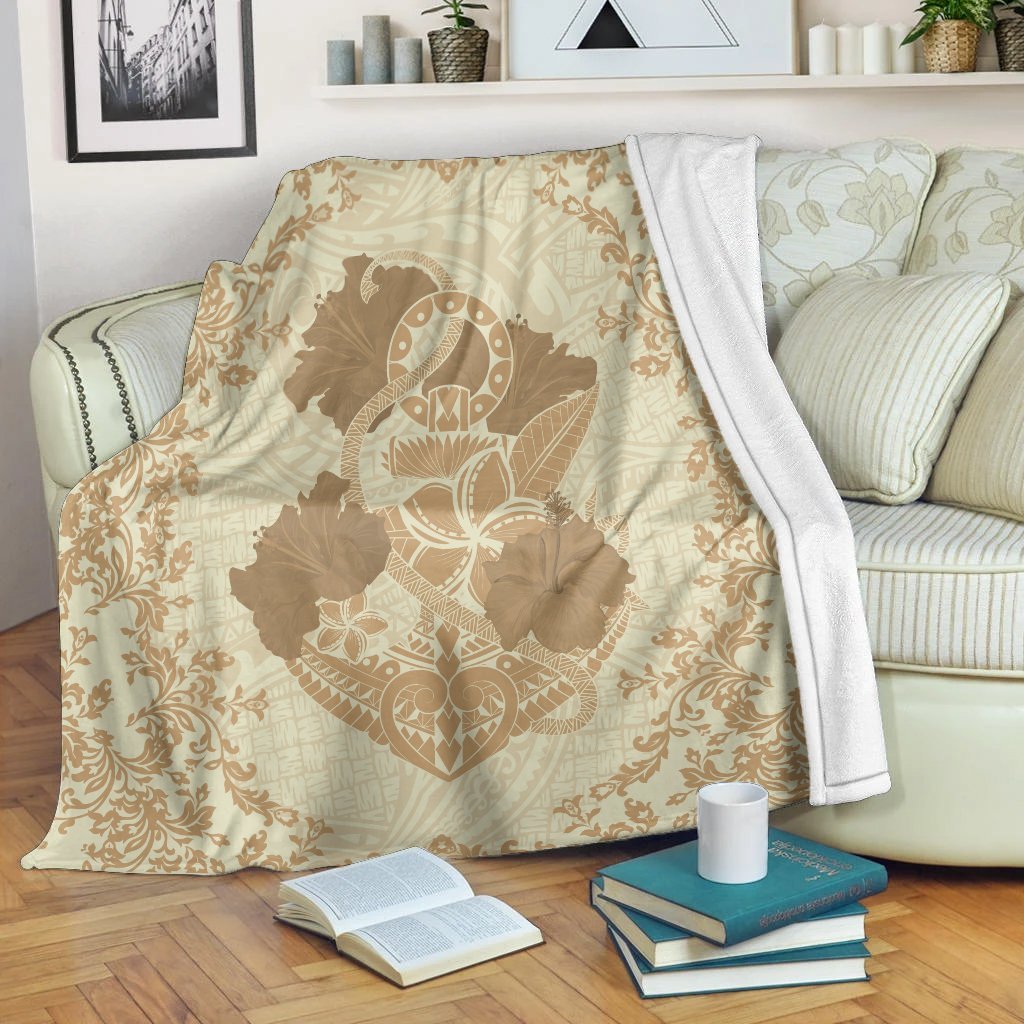Hawaii Anchor Hibiscus Flower Vintage Premium Blankets - AH - Beige White - Polynesian Pride