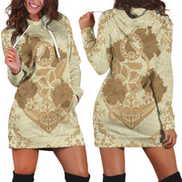 Hawaii Anchor Hibiscus Flower Vintage Hoodie Dress - AH - Beige Black - Polynesian Pride
