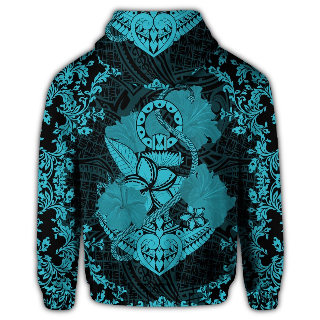 Hawaiian Anchor Hibiscus Flower Vintage Hoodie Blue - Polynesian Pride