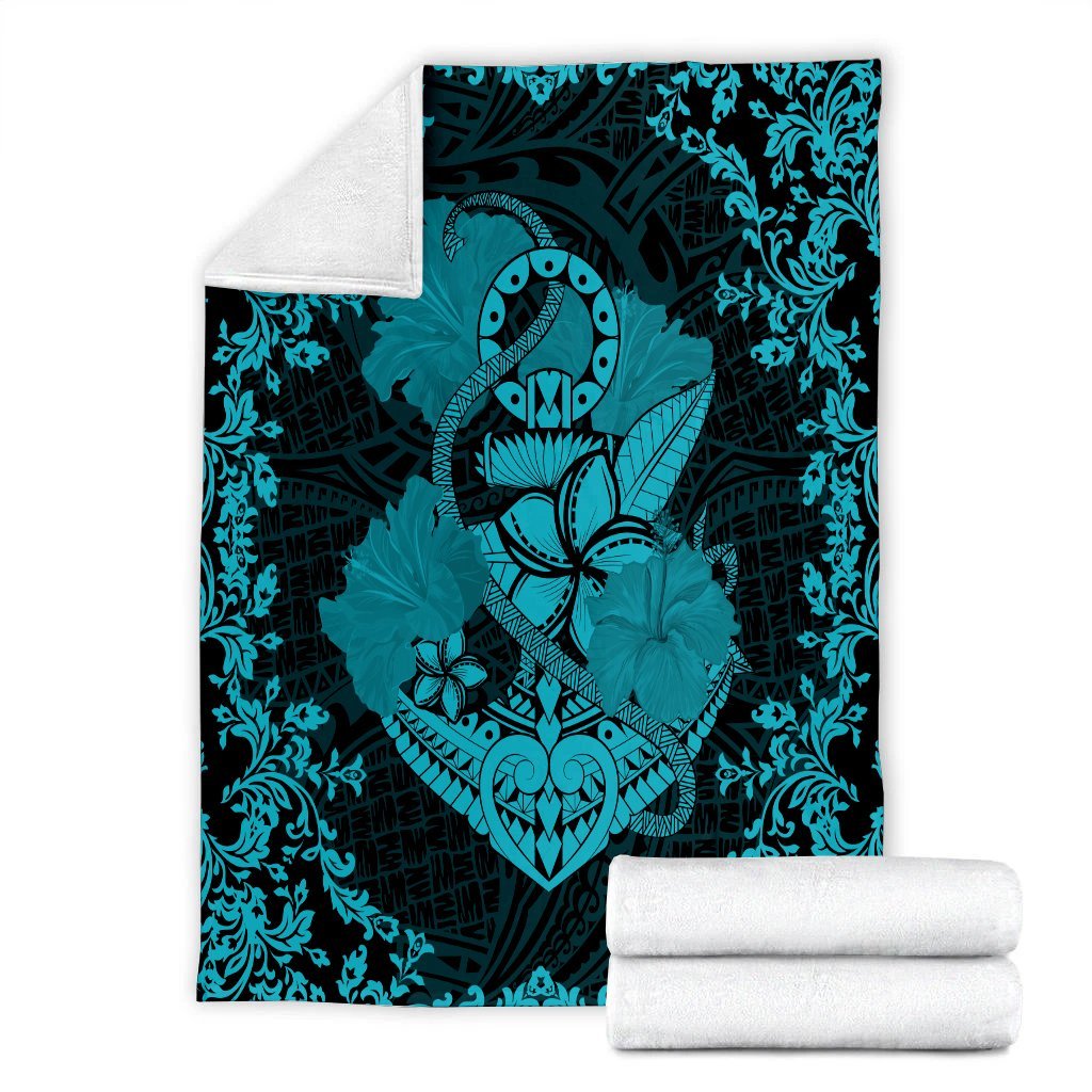 Hawaii Anchor Hibiscus Flower Vintage Premium Blankets - AH - Blue - Polynesian Pride