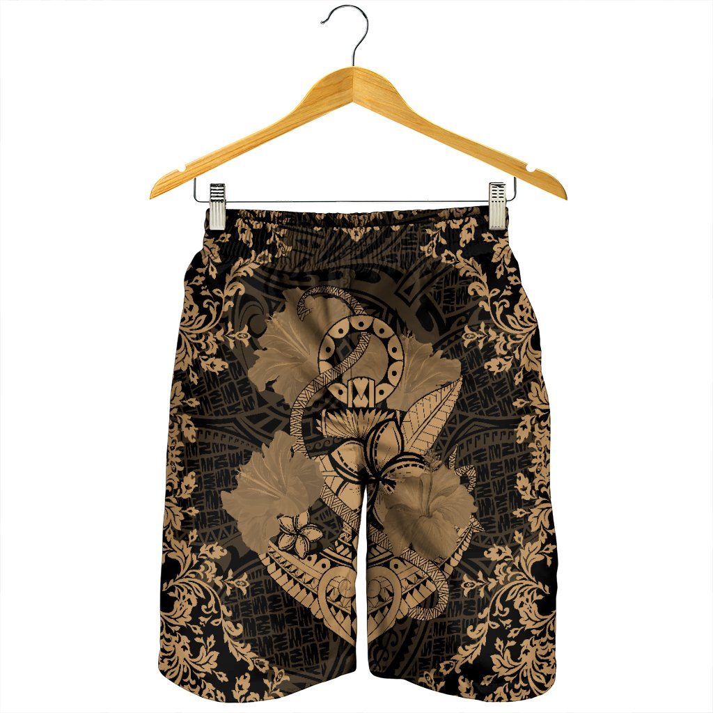 Hawaii Anchor Hibiscus Flower Vintage Men's Shorts - AH - Gold - Polynesian Pride