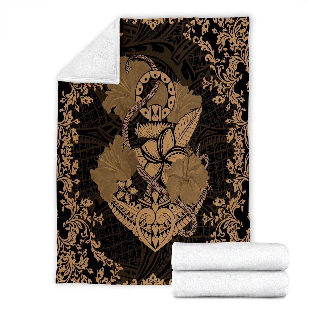 Hawaii Anchor Hibiscus Flower Vintage Premium Blankets - AH - Gold - Polynesian Pride