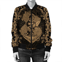 Hawaii Anchor Hibiscus Flower Vintage Bomber Jacket - AH - Gold - Polynesian Pride