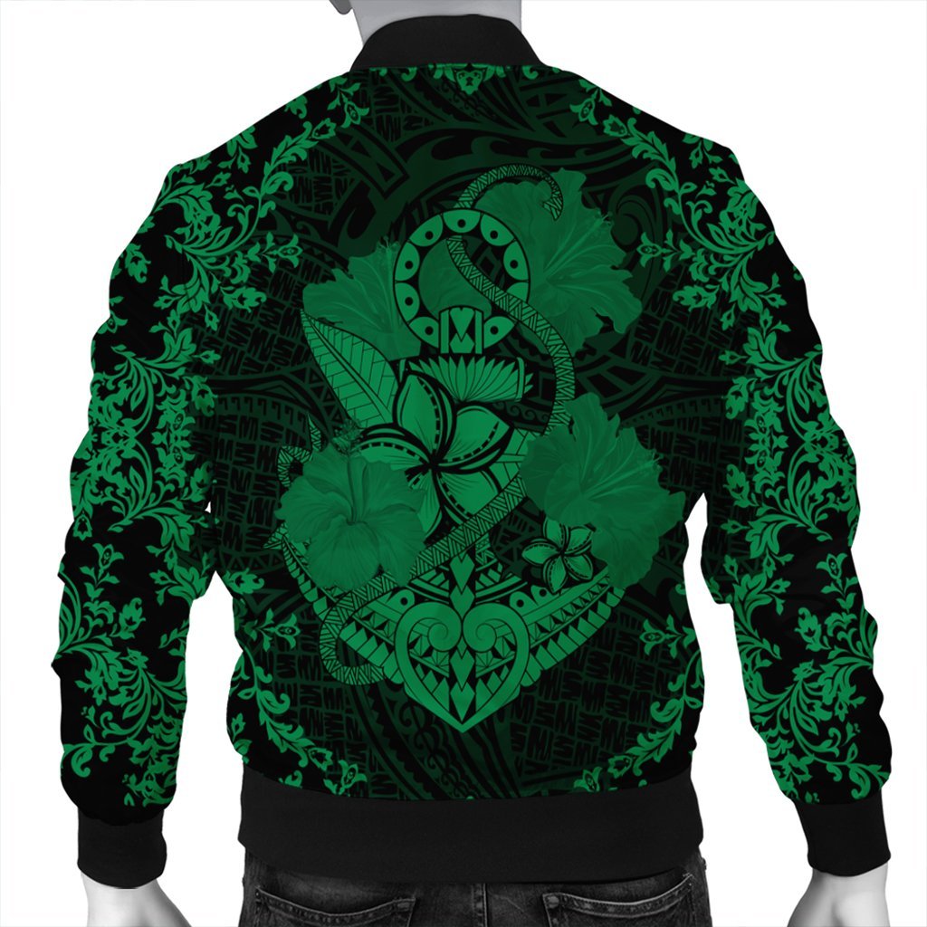 Hawaii Anchor Hibiscus Flower Vintage Bomber Jacket - AH - Green - Polynesian Pride