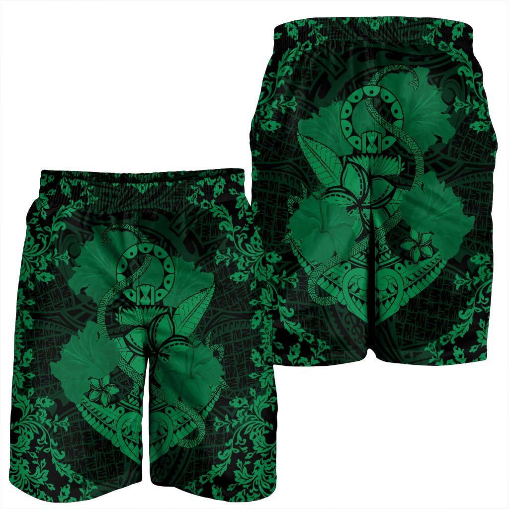 Hawaii Anchor Hibiscus Flower Vintage Men's Shorts - AH - Green - Polynesian Pride