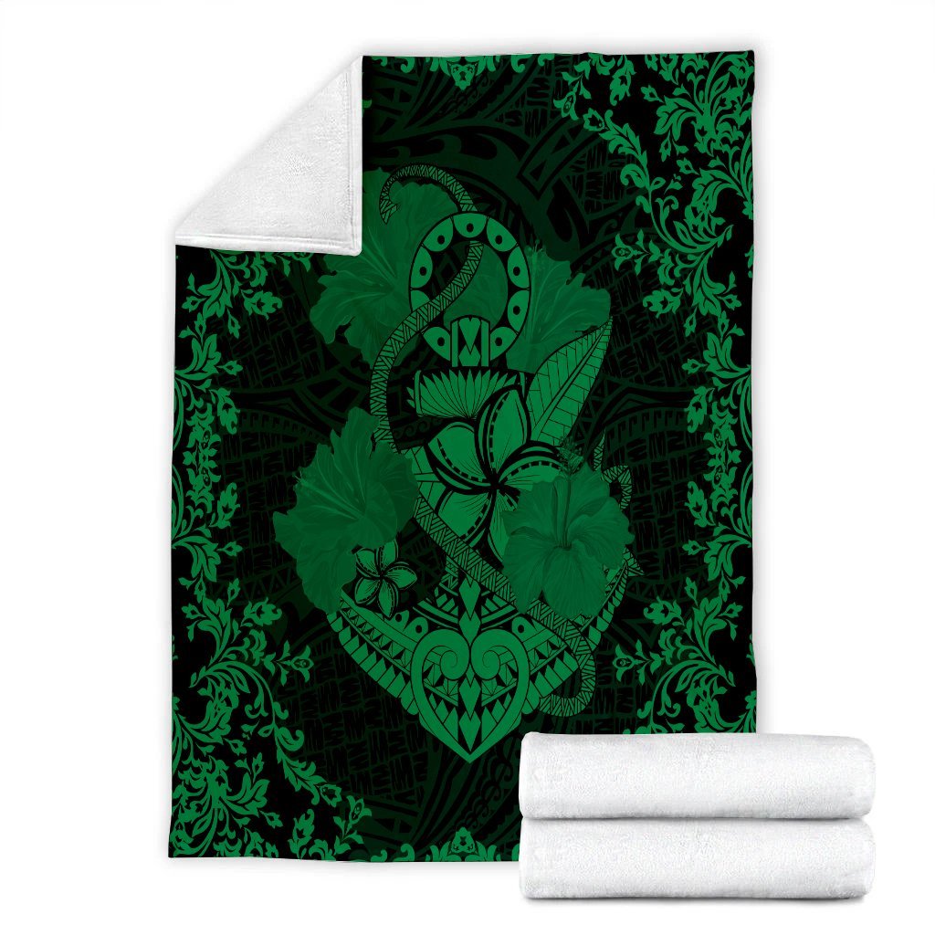 Hawaii Anchor Hibiscus Flower Vintage Premium Blankets - AH - Green - Polynesian Pride