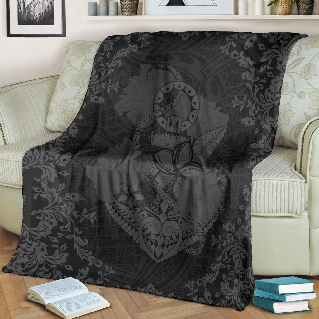 Hawaii Anchor Hibiscus Flower Vintage Premium Blankets - AH - Grey - Polynesian Pride