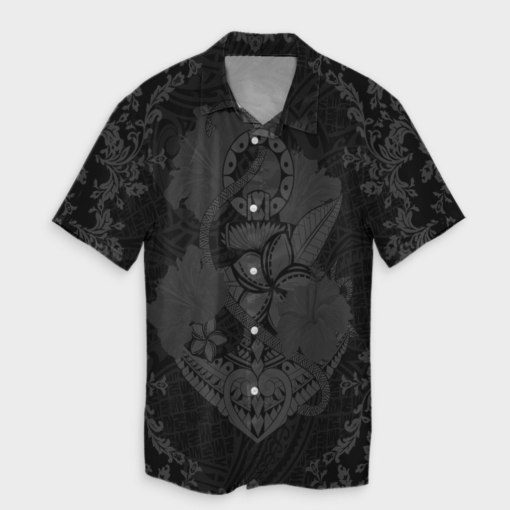 Hawaii Anchor Hibiscus Flower Vintage Hawaiian Shirt - AH - Grey Unisex Black - Polynesian Pride