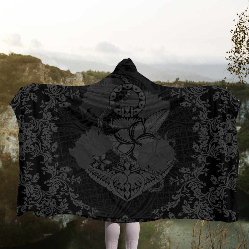 Hawaii Anchor Hibiscus Flower Vintage Hooded Blanket - AH - Grey - Polynesian Pride
