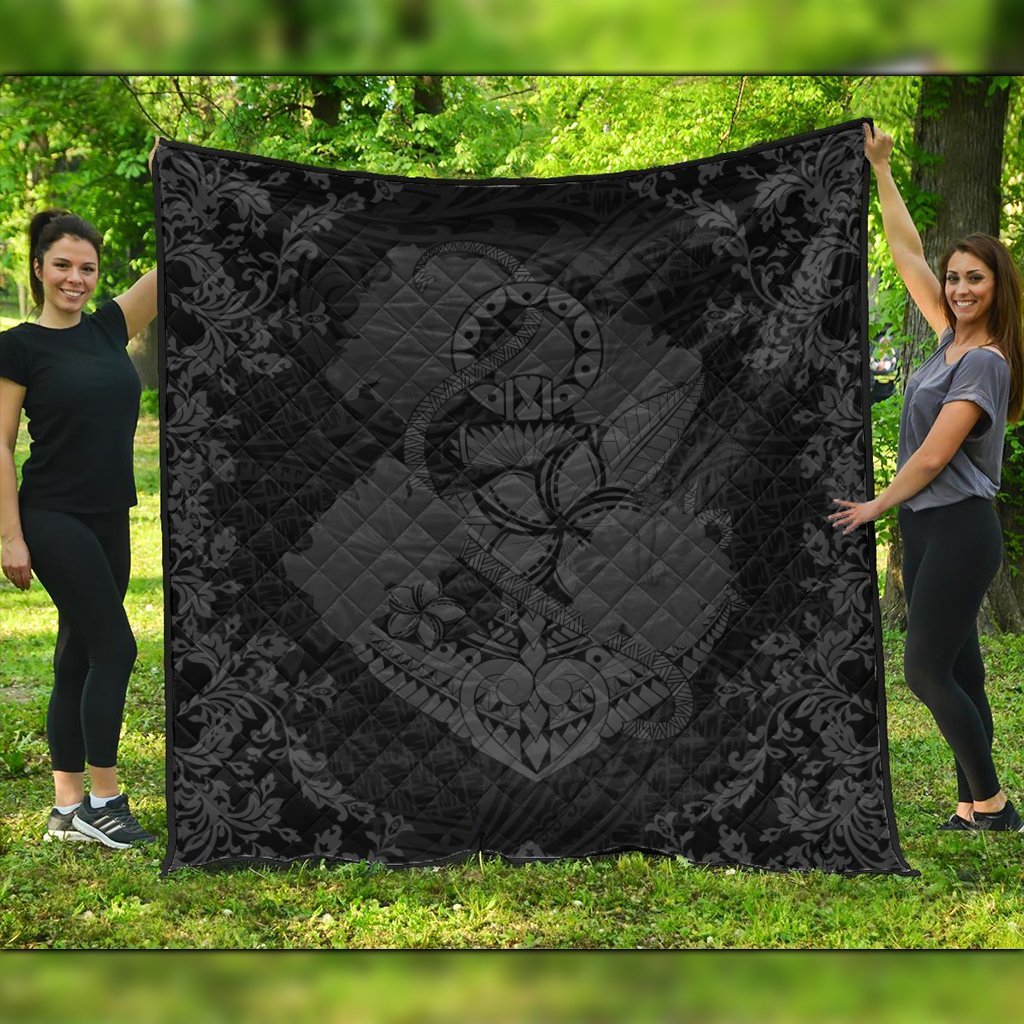 Hawaii Anchor Hibiscus Flower Vintage Premium Quilts - AH - Grey Black - Polynesian Pride