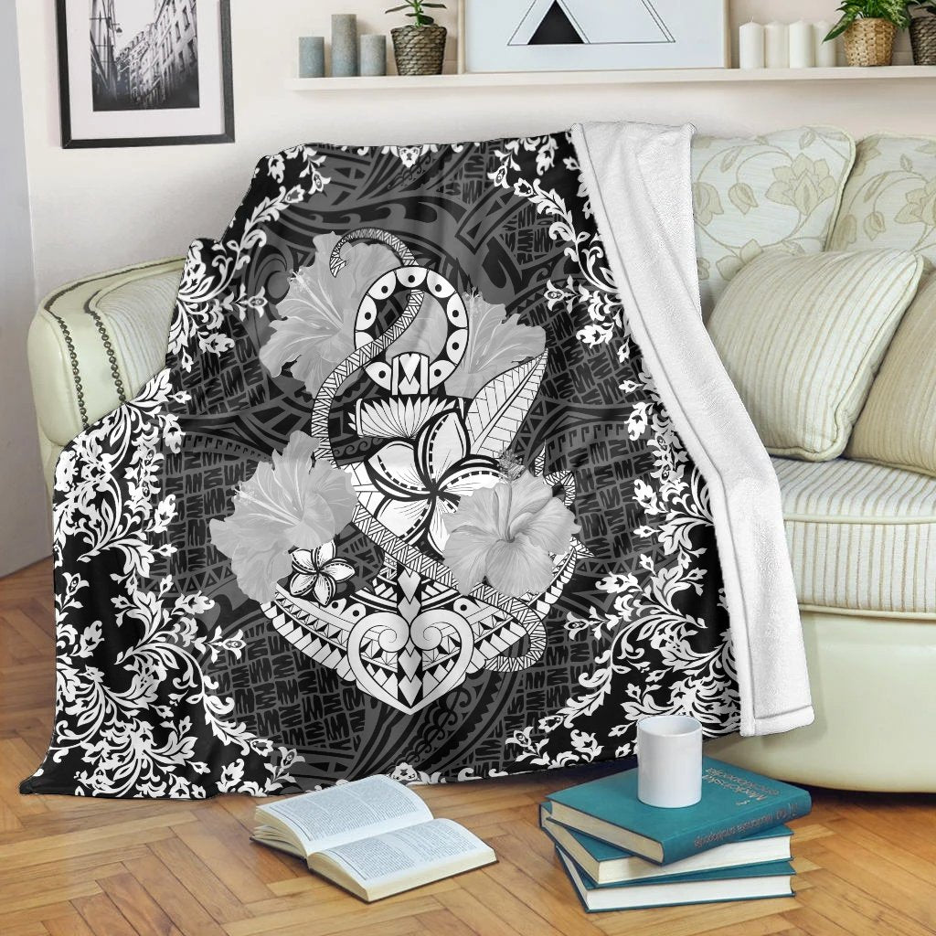 Hawaii Anchor Hibiscus Flower Vintage Premium Blankets - AH White - Polynesian Pride