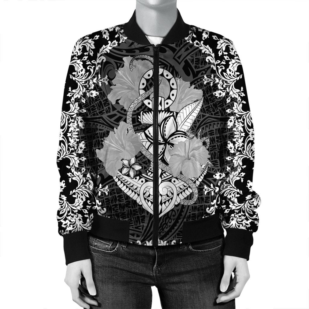 Hawaii Anchor Hibiscus Flower Vintage Bomber Jacket - AH - Polynesian Pride