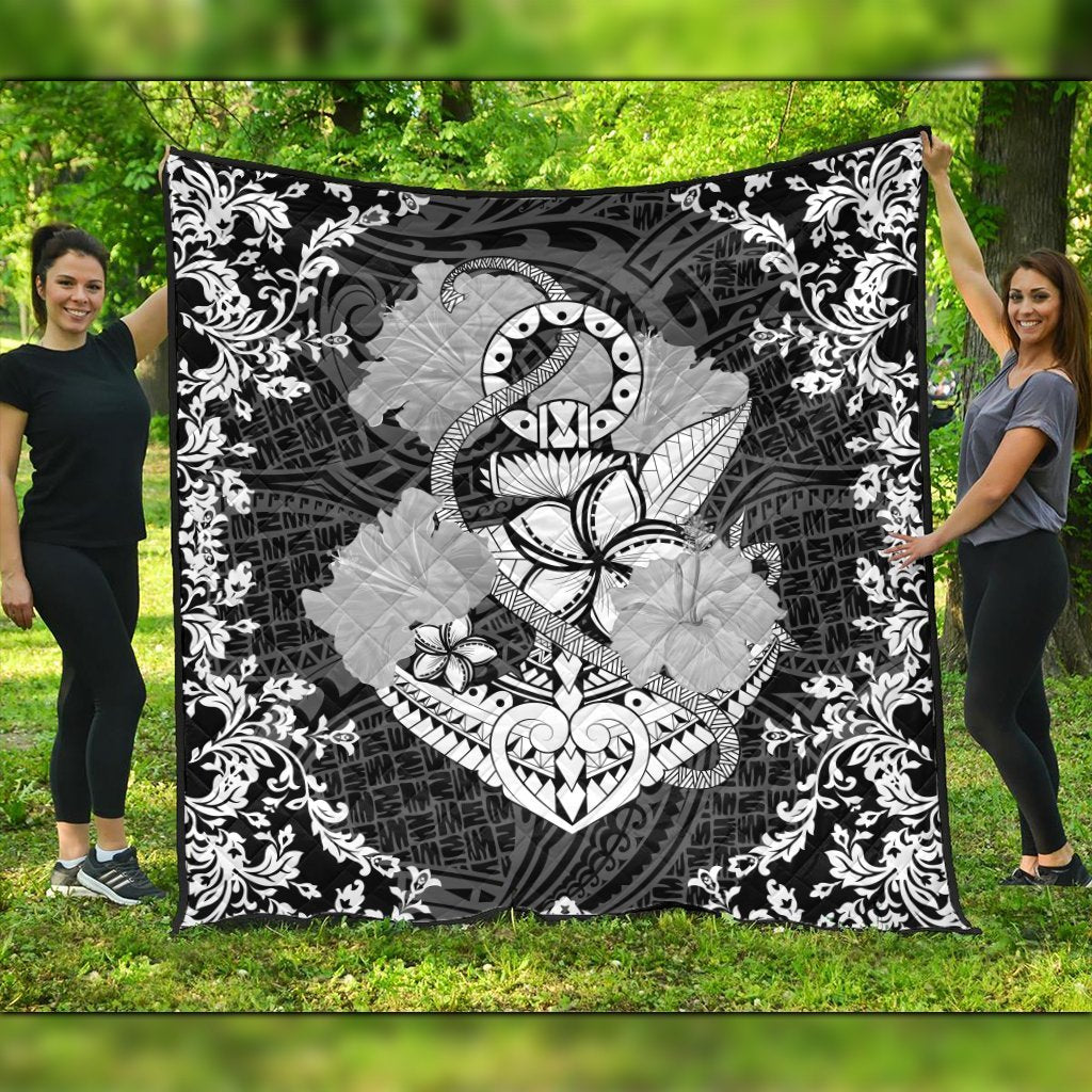 Hawaii Anchor Hibiscus Flower Vintage Premium Quilts - AH Black - Polynesian Pride