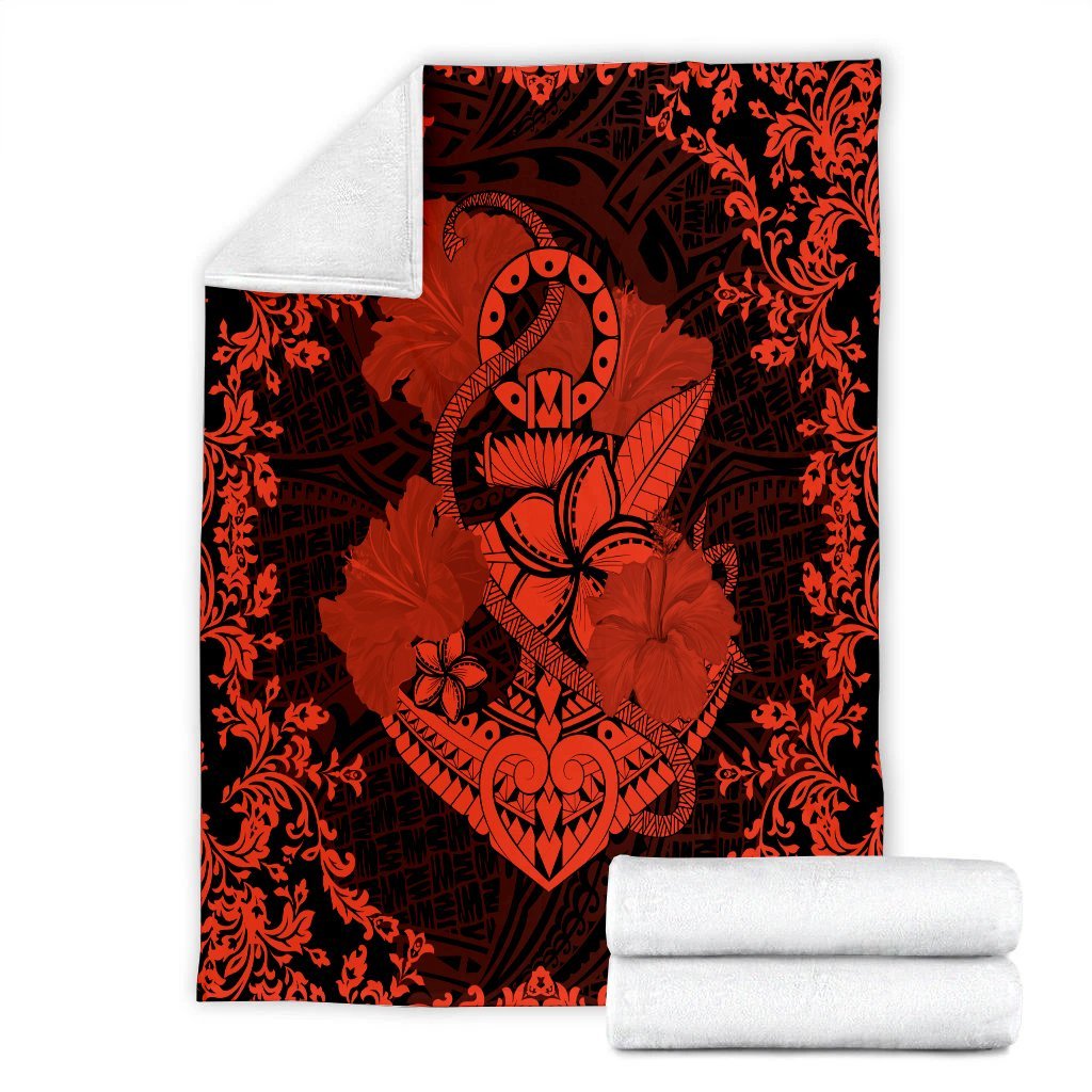 Hawaii Anchor Hibiscus Flower Vintage Premium Blankets - AH - Orange - Polynesian Pride