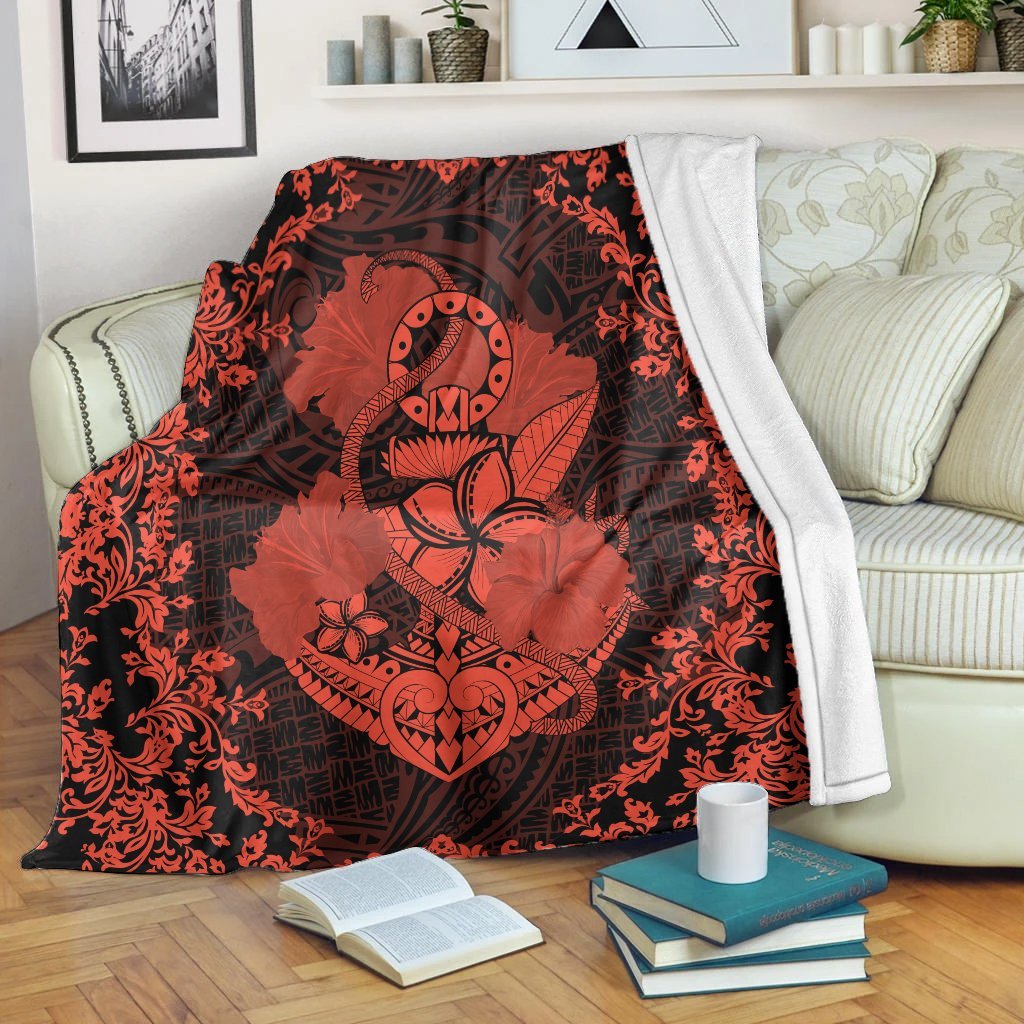 Hawaii Anchor Hibiscus Flower Vintage Premium Blankets - AH - Orange White - Polynesian Pride