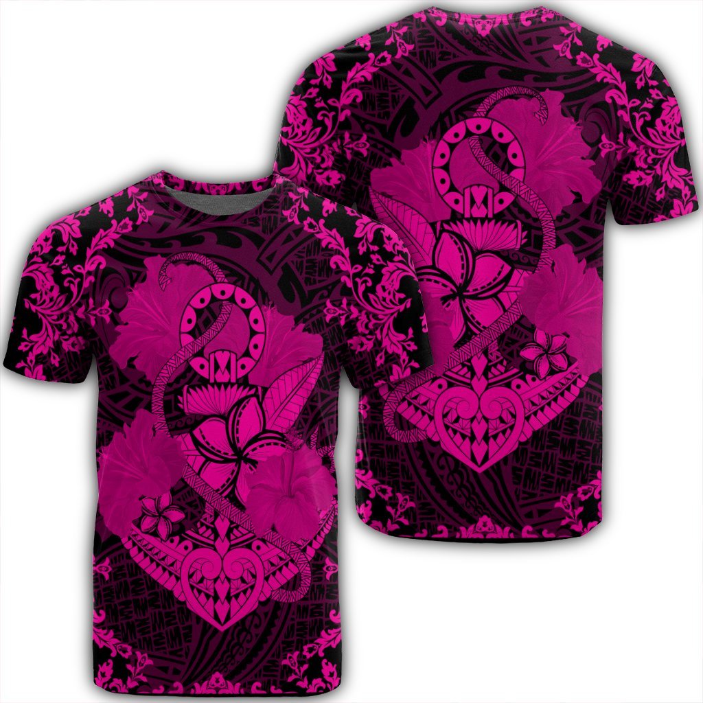 Hawaii Anchor Hibiscus Flower Vintage T Shirt Pink Unisex Black - Polynesian Pride