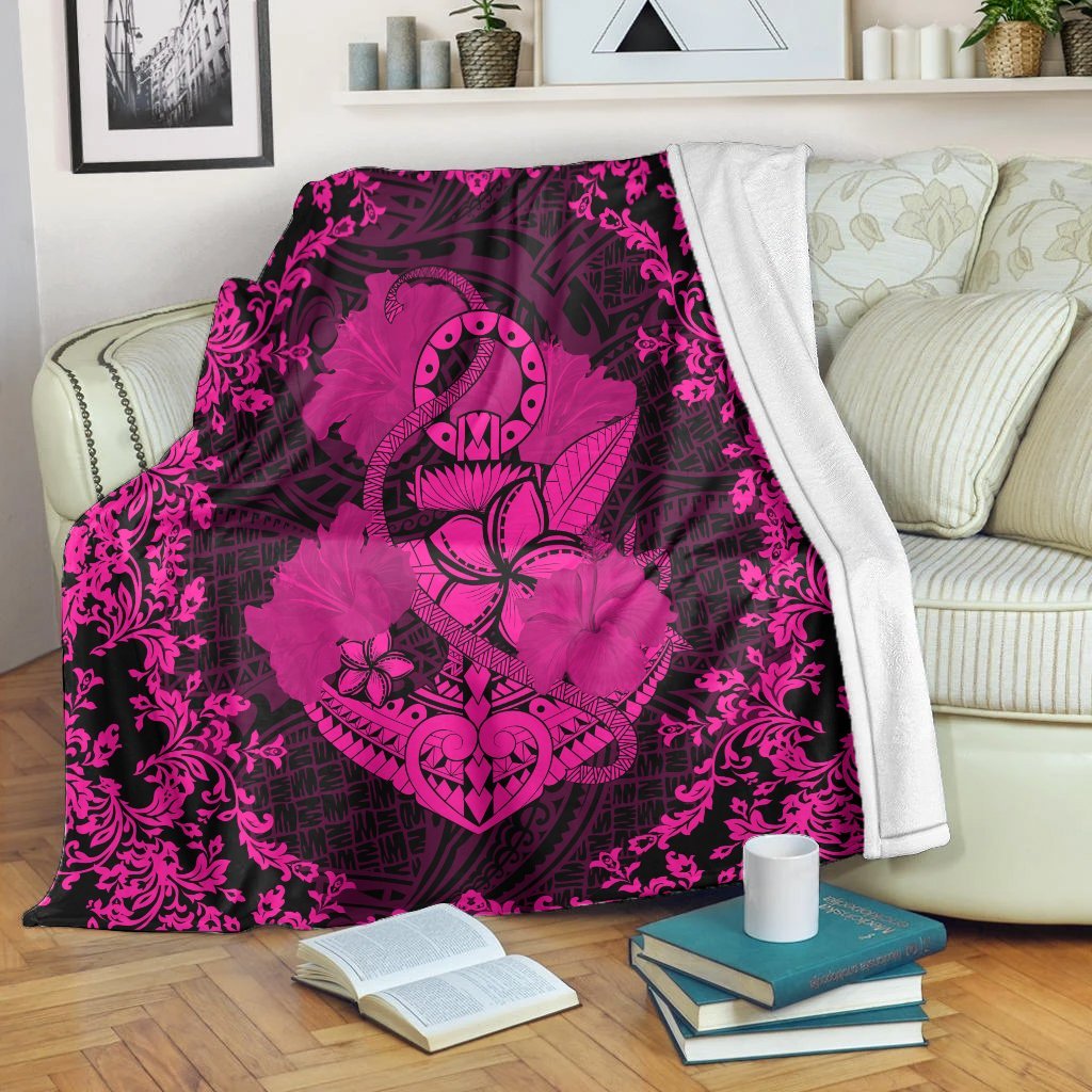 Hawaii Anchor Hibiscus Flower Vintage Premium Blankets - AH - Pink White - Polynesian Pride