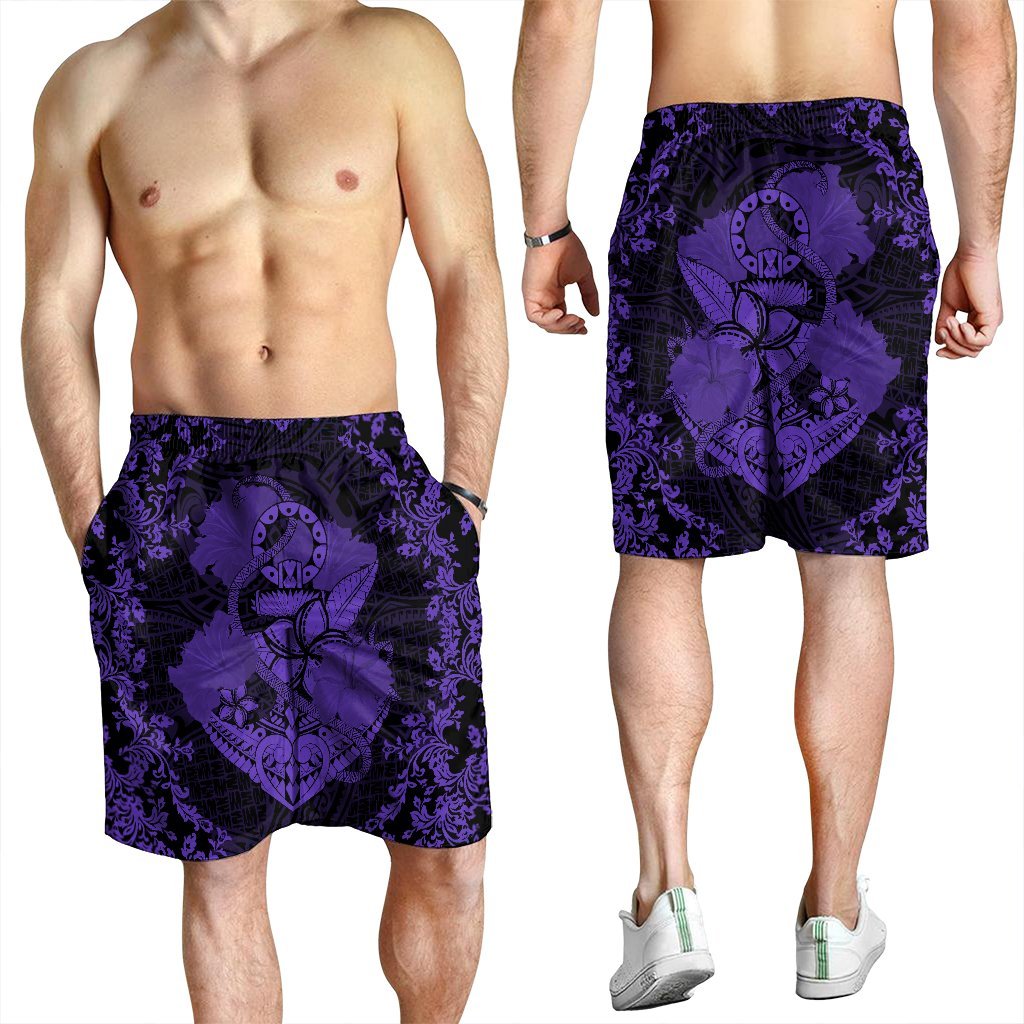 Hawaii Anchor Hibiscus Flower Vintage Men's Shorts - AH - Purple - Polynesian Pride