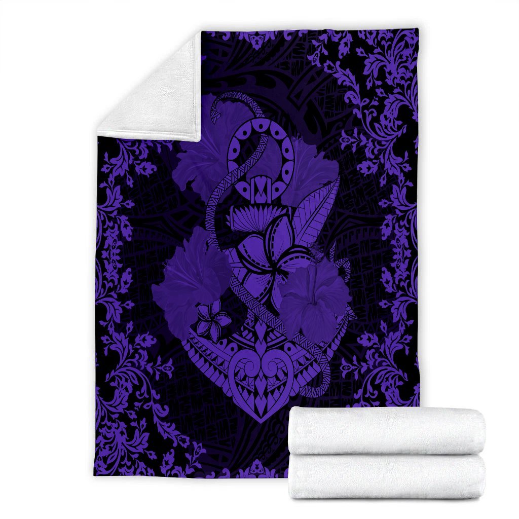 Hawaii Anchor Hibiscus Flower Vintage Premium Blankets - AH - Purple - Polynesian Pride