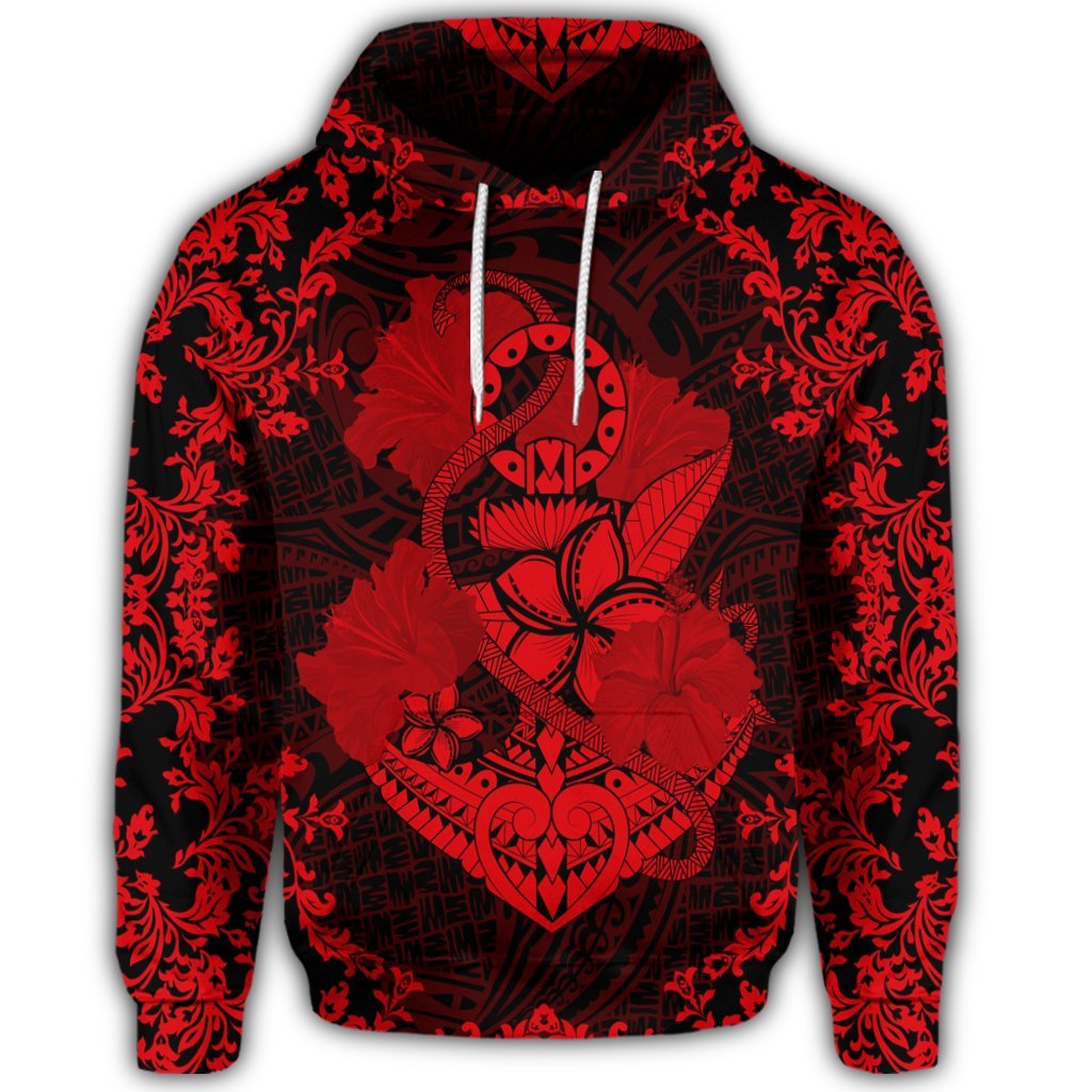 Hawaiian Anchor Hibiscus Flower Vintage Hoodie Red - Polynesian Pride